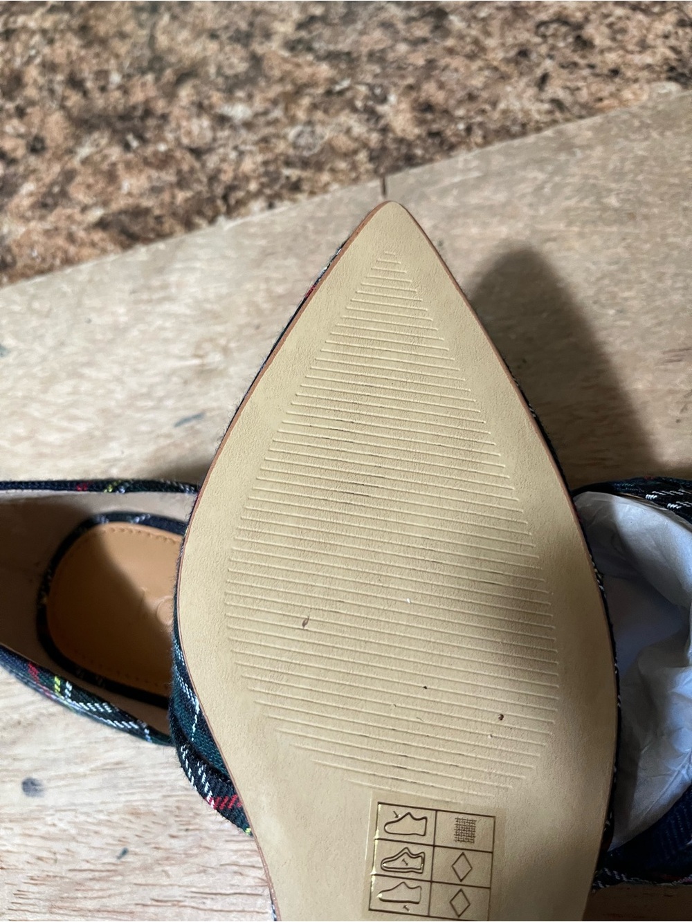 J. Crew Size 8 Navy Plaid Pointed D'Orsay Flats with Bow - Picture 6 of 6